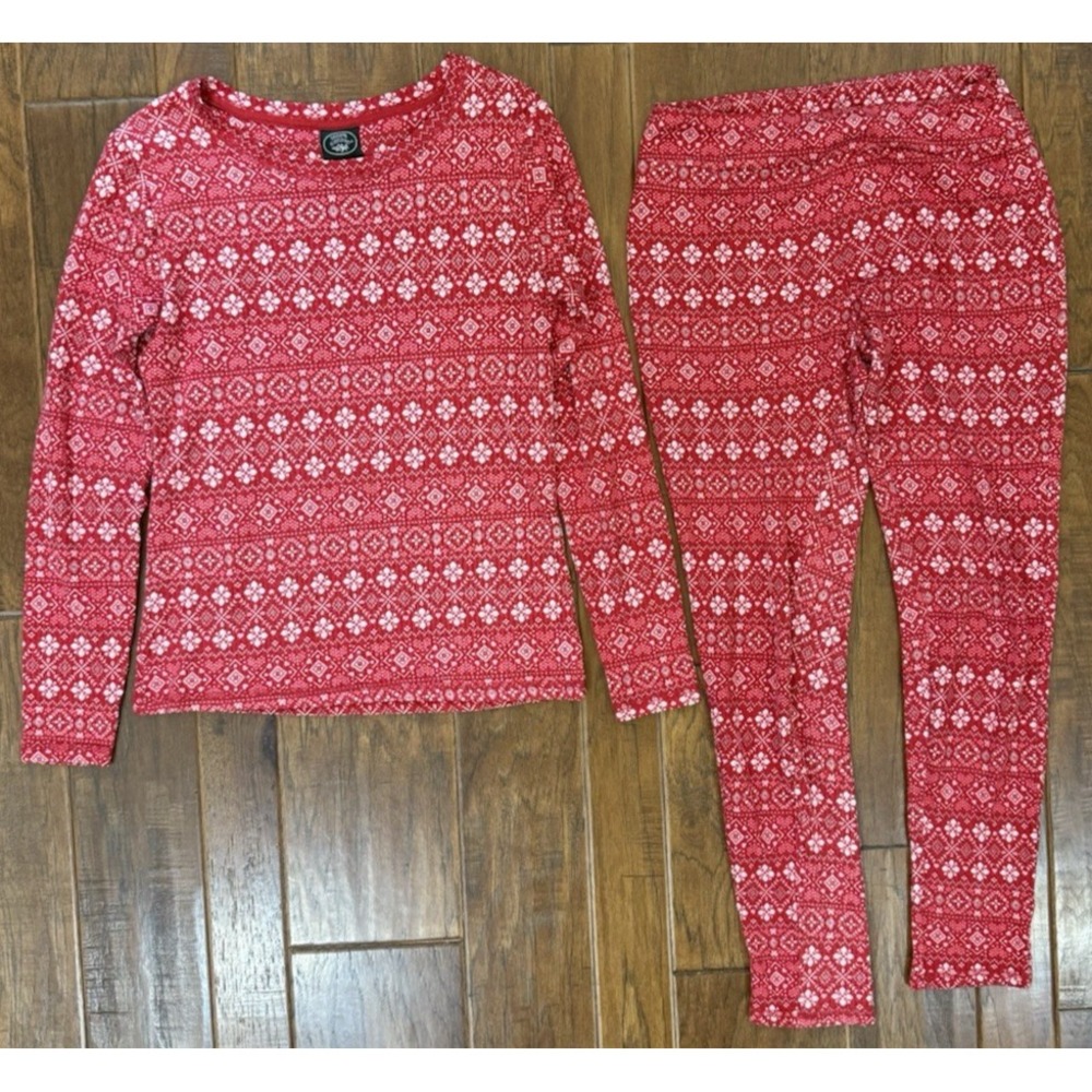 Laura Ashley Pajama‎ Set S Red Pants Long Sleeve Fair Isle Holiday Cozy Ribbed